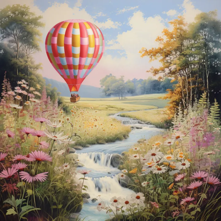 Результат с воздушным шаром по промпту hot air balloon lithograph