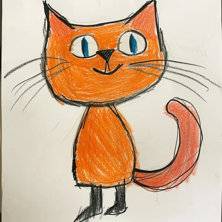 Midjourney: child's drawing of a cat с --stylize 100