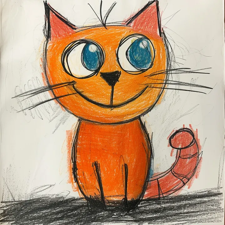 Midjourney: child's drawing of a cat с --stylize 250