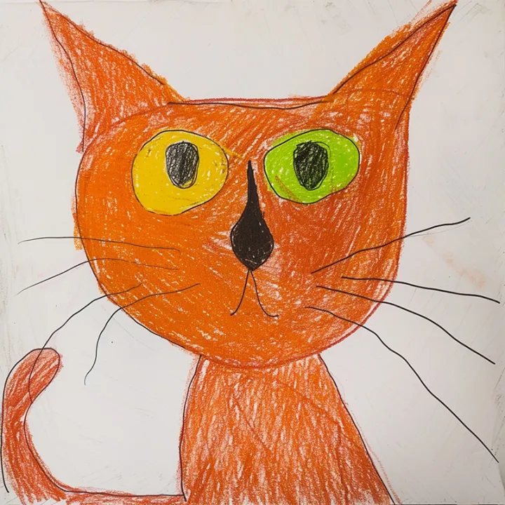 Midjourney: child's drawing of a cat с --stylize 50