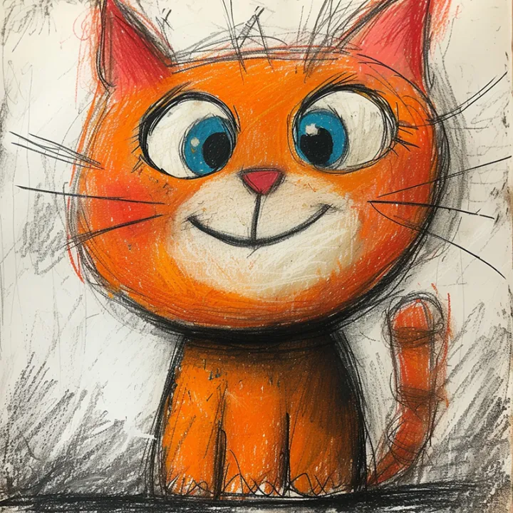 Midjourney: child's drawing of a cat с --stylize 500