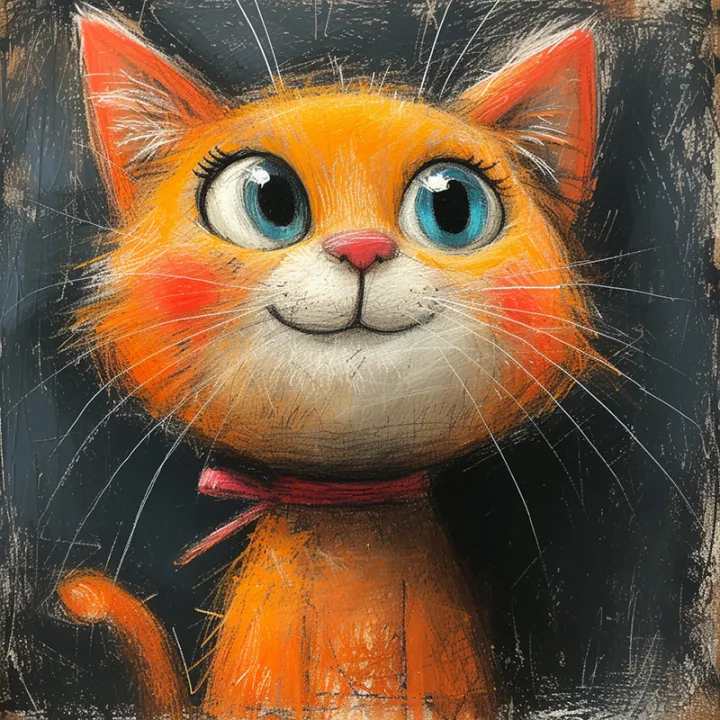 Midjourney: child's drawing of a cat с --stylize 750