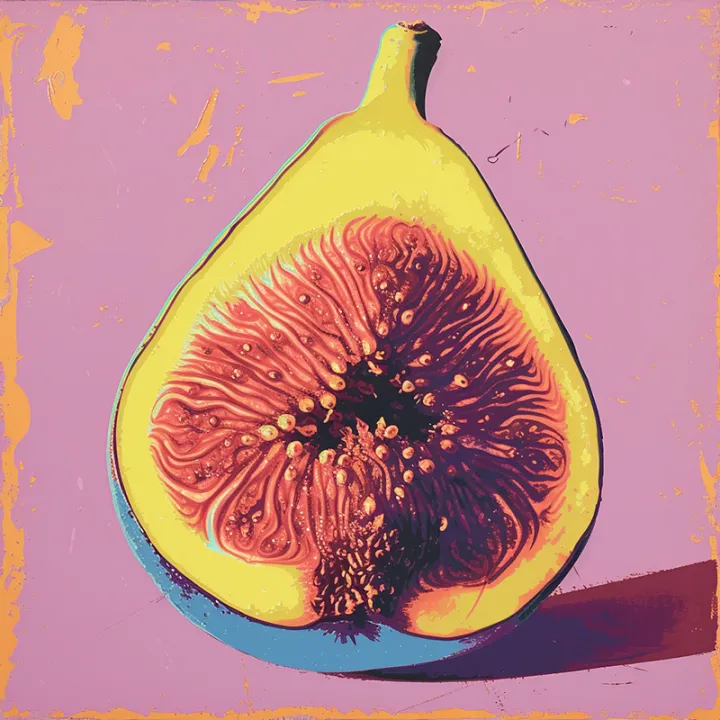 Midjourney: colorful risograph of a fig с --stylize 250
