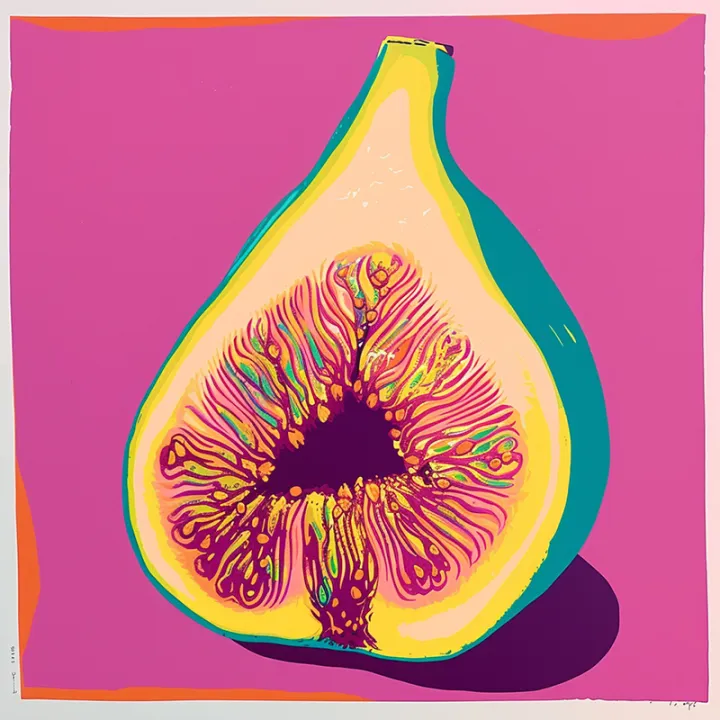 Midjourney: colorful risograph of a fig с --stylize 50